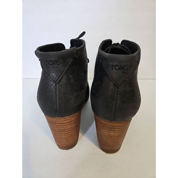 TOMS heeled tie up black booties.  Size W9. - Picture 4 of 7